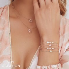 Shy Creation 1/20ctw Round Diamond Yellow Gold Pave Circle Bracelet