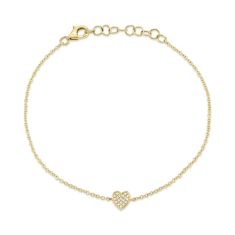 Shy Creation 1/20ctw Round Diamond Yellow Gold Pave Heart Bracelet