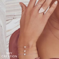 Shy Creation 1/20ctw Round Diamond Yellow Gold Pave Heart Bracelet