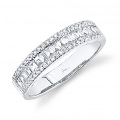 Shy Creation 1/2ctw Baguette and Round Diamond White Gold Band Ring