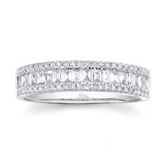 Shy Creation 1/2ctw Baguette and Round Diamond White Gold Band Ring