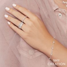 Shy Creation 1/2ctw Baguette and Round Diamond White Gold Band Ring