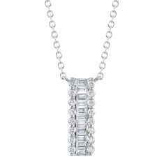 Shy Creation 1/2ctw Baguette and Round Diamond White Gold Pendant Necklace