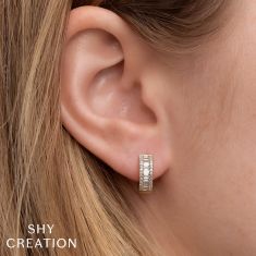 Shy Creation 1/2ctw Baguette and Round Diamond Yellow Gold Huggie Hoop Earrings