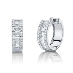 Shy Creation 1/2ctw Baguette Diamond White Gold Huggie Hoop Earrings