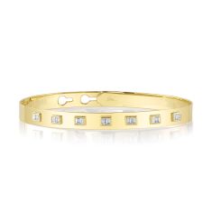 Shy Creation 1/2ctw Baguette Diamond Yellow Gold Latch Lock Bangle Bracelet