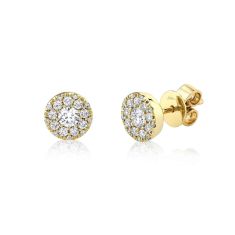 image of Shy Creation 1/2ctw Diamond Halo Yellow Gold Stud Earrings with sku:SC22008053