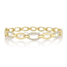 Shy Creation 1/2ctw Diamond Oval Link Yellow Gold Bangle Bracelet
