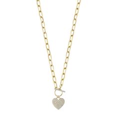 Shy Creation 1/2ctw Diamond Pave Heart Yellow Gold Paperclip Link Necklace