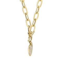 Shy Creation 1/2ctw Diamond Pave Heart Yellow Gold Paperclip Link Necklace