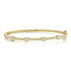 Shy Creation 1/2ctw Diamond Station Yellow Gold Bangle Bracelet