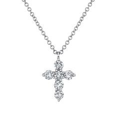 Shy Creation 1/2ctw Diamond White Gold Cross Pendant Necklace