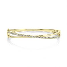 Shy Creation 1/2ctw Diamond Yellow Gold Bypass Bangle Bracelet