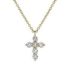 image of Shy Creation 1/2ctw Diamond Yellow Gold Cross Pendant Necklace with sku:SC55021391