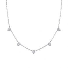 Shy Creation 1/2ctw Pear-Shaped Diamond Halo White Gold Station Necklace