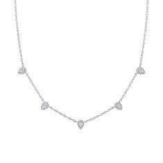 Shy Creation 1/2ctw Pear-Shaped Diamond Halo White Gold Station Necklace