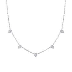 Shy Creation 1/2ctw Pear-Shaped Diamond Halo White Gold Station Necklace