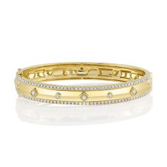 Shy Creation 1 3/8ctw Diamond Yellow Gold Bangle Bracelet