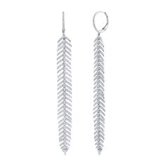 Shy Creation 1 3/8ctw Round Diamond White Gold Feather Drop Earrings