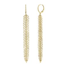 Shy Creation 1 3/8ctw Round Diamond Yellow Gold Feather Drop Earrings