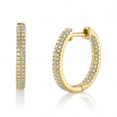Shy Creation 1/3ctw Diamond Double Row Yellow Gold Inside Out Hoop Earrings