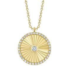 Shy Creation 1/3ctw Round Diamond Yellow Gold Circle Pendant Necklace