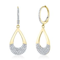 Shy Creation 1/3ctw Round Diamond Yellow Gold Pave Pear Drop Hoop Earrings
