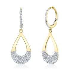 image of Shy Creation 1/3ctw Round Diamond Yellow Gold Pave Pear Drop Hoop Earrings with sku:20431151