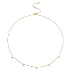 Shy Creation 1/3ctw Round Diamond Yellow Gold Station Necklace