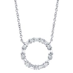 Shy Creation 1/4ctw Baguette and Round Diamond Circle White Gold Necklace