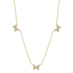 Shy Creation 1/4ctw Diamond Butterfly Station Yellow Gold Necklace