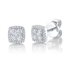 Shy Creation 1/4ctw Diamond Cluster Cushion-Shaped White Gold Stud Earrings
