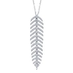 Shy Creation 1/4ctw Diamond Feather White Gold Pendant Necklace