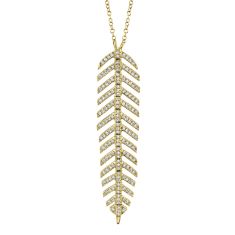 Shy Creation 1/4ctw Diamond Feather Yellow Gold Pendant Necklace