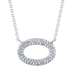 Shy Creation 1/4ctw Diamond Pave Oval White Gold Necklace