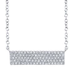 Shy Creation 1/4ctw Diamond Pave White Gold Bar Necklace