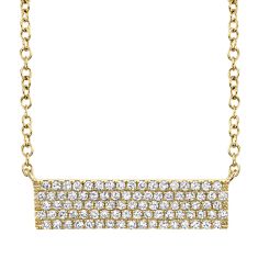 Shy Creation 1/4ctw Diamond Pave Yellow Gold Bar Necklace