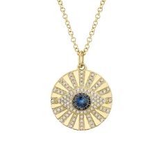 Shy Creation 1/4ctw Diamond, Treated Black Diamond, and Sapphire Evil Eye Yellow Gold Pendant Necklace