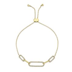 Shy Creation 1/4ctw Round Diamond Yellow Gold Paperclip Link Bolo Bracelet