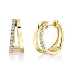 Shy Creation 1/4ctw Round Diamond Yellow Gold Split Huggie Hoop Earrings