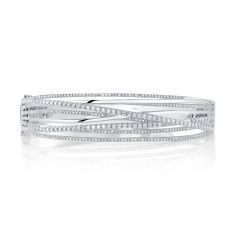 Shy Creation 1 5/8ctw Diamond Multi-Row White Gold Bangle Bracelet