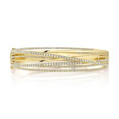 Shy Creation 1 5/8ctw Diamond Multi-Row Yellow Gold Bangle Bracelet