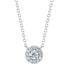 Shy Creation 1/5ctw Diamond Halo White Gold Pendant Necklace