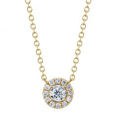 Shy Creation 1/5ctw Diamond Halo Yellow Gold Pendant Necklace