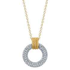 Shy Creation 1/5ctw Diamond Two-Tone Gold Circle Pendant Necklace