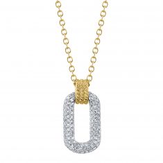 Shy Creation 1/5ctw Diamond Two-Tone Oval Pendant Necklace