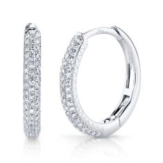 Shy Creation 1/5ctw Round Diamond White Gold Pave Hoop Earrings
