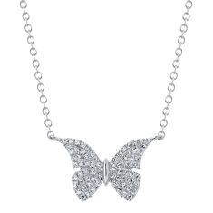 Shy Creation 1/6ctw Diamond Butterfly White Gold Necklace