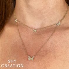Shy Creation 1/6ctw Diamond Butterfly White Gold Necklace