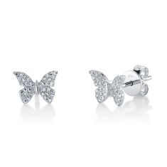 Shy Creation 1/6ctw Diamond Butterfly White Gold Stud Earrings